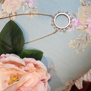 Alfani Gold Tone Imitation Pearl Studded Circle Pendant Necklace